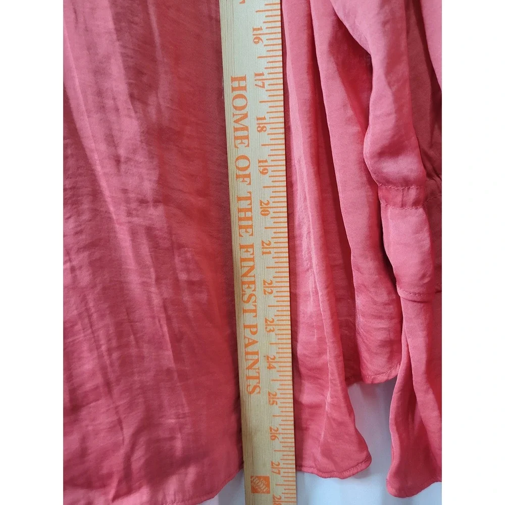 A New Day Coral Pink Ruffle V-Neck Long Sleeve Blouse XXL Satin Sheen Top 1929